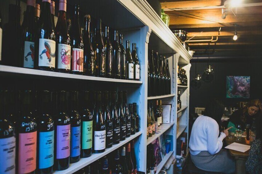 Dutch wine collection in the speakeasy tasting room of Design & Wijn.