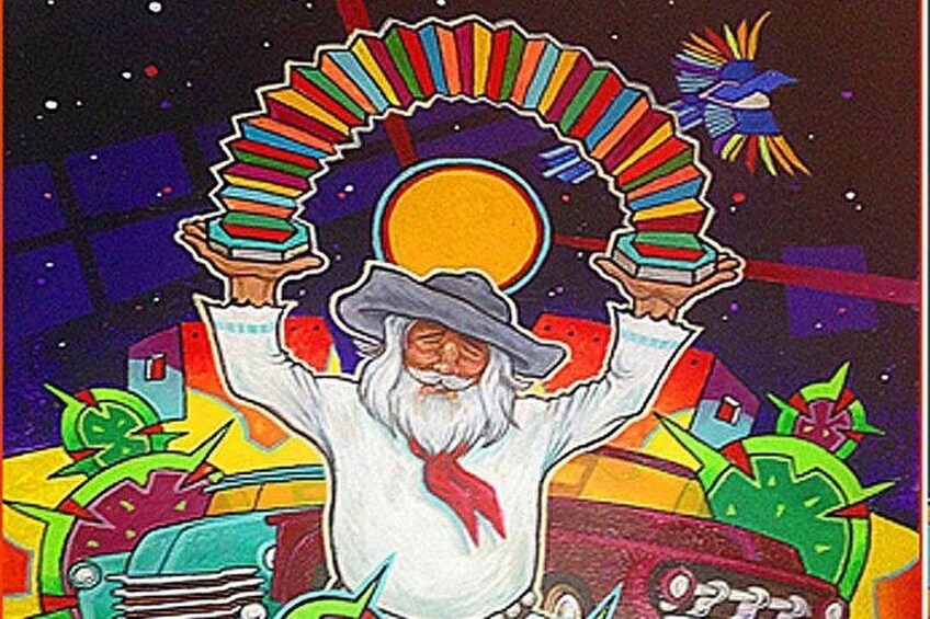 Painting by Taos Walking tours owner and guide, artist, and storyteller Sam Richardson 3