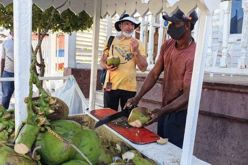 Fresh coconut water from a street vendor. 2