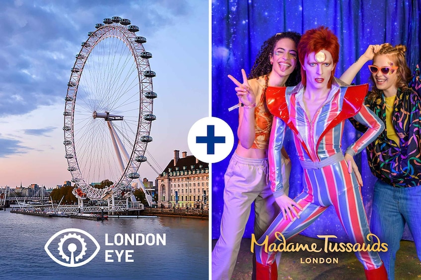 A Ferris wheel and a group of people in colorful outfits. 1