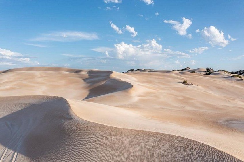 A desert landscape with sand dunes and a clear sky. 1
