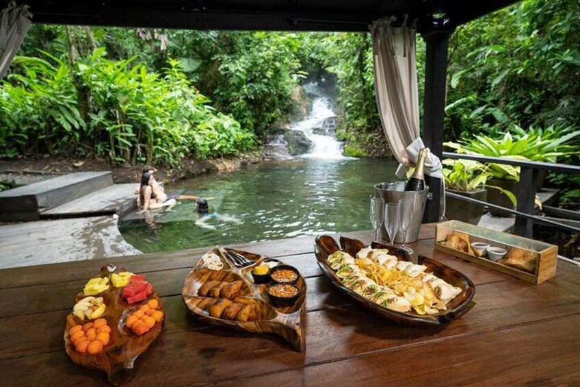 Delicatessen snacks, plate of fruits & champagne. 4