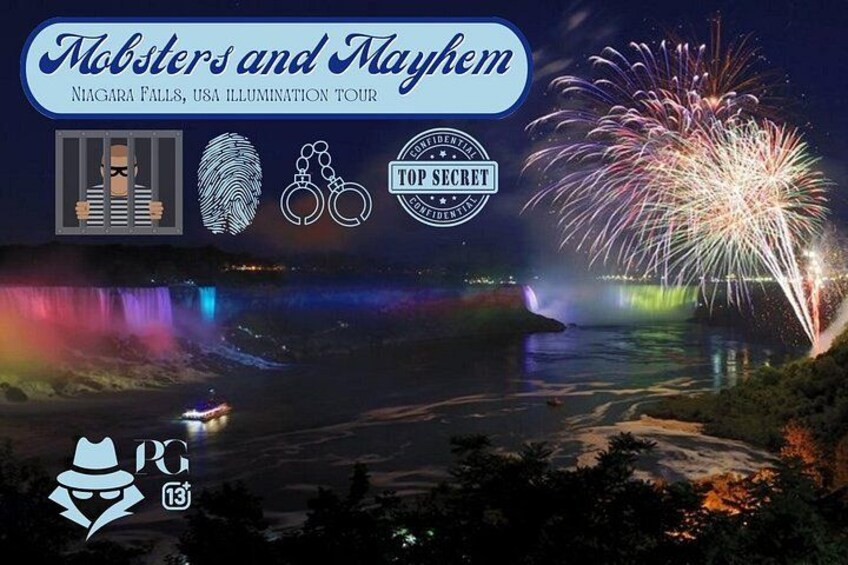 Niagara Falls at night with fireworks. 5