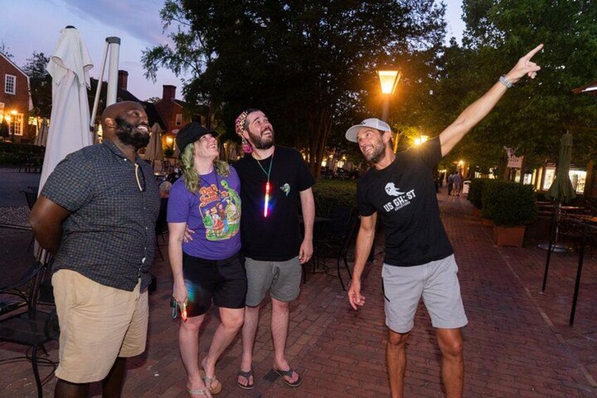 Ghost tour guide telling ghost stories in Newport, Rhode Island on a Haunted Newport Ghosts Tour 2