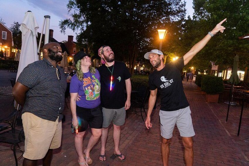 Ghost tour guide telling ghost stories in Newport, Rhode Island on a Haunted Newport Ghosts Tour 2