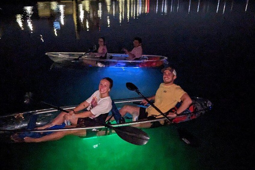 Our Clear Kayaks plus the neon lights make a unique date night experience in Orlando. 4
