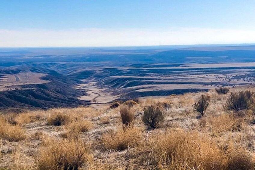 A vast landscape with rolling hills and sparse vegetation. 3