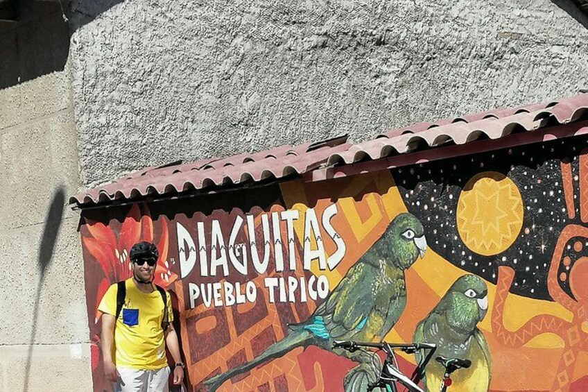 A mural with birds and the text 'DIAGUITAS PUEBLO TIPICO'. 2