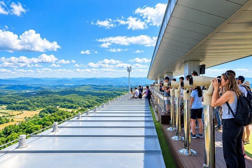 Una terrazza panoramica con telescopi che si affaccia su un paesaggio montuoso. 5