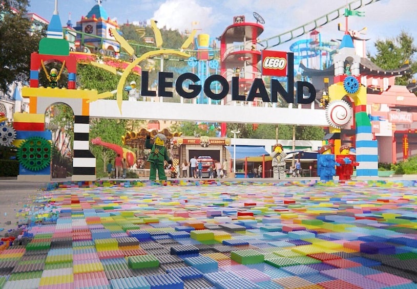 LEGO-themed structures and a colorful LEGO mosaic at LEGOLAND. 1