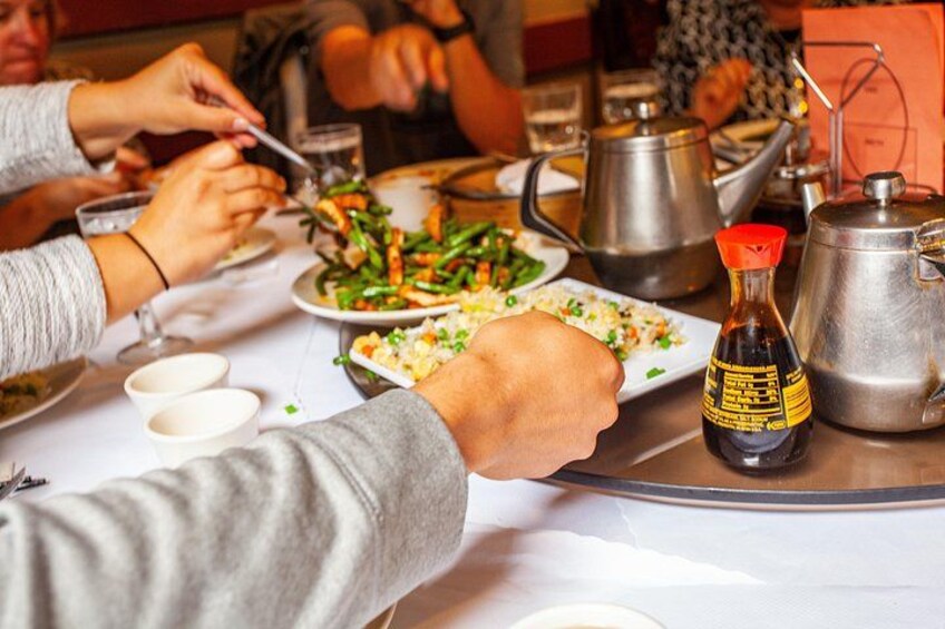 Travelers dig in during lunch in Chinatown, San Francisco. 2