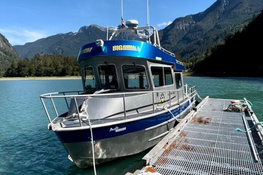 Un bateau nommé « BIG ANIMALA » a accosté à un quai, avec un paysage montagneux en toile de fond. 5