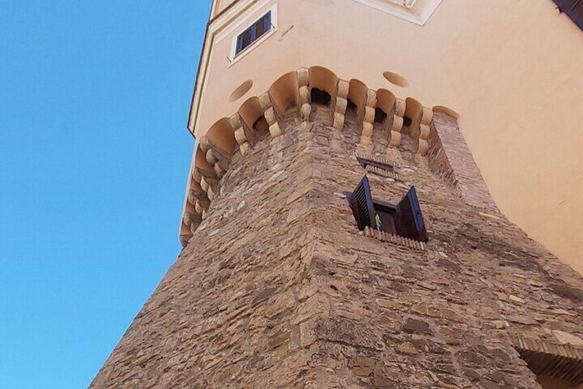 The medieval angular tower in the old town 