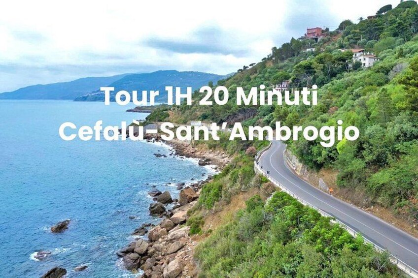 A coastal road with a view of the sea and hills. 1