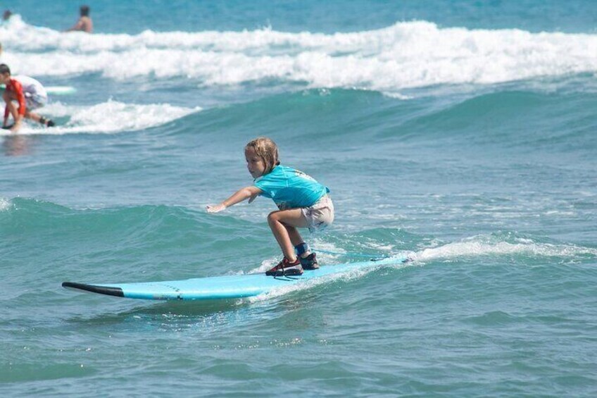 Surfing lesson at beautiful beach Playa Encuentro