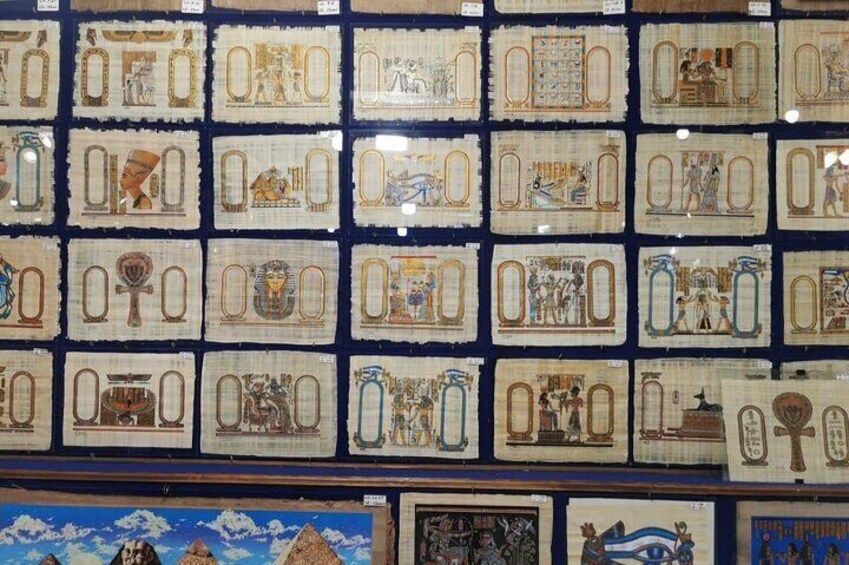 A wall of ancient Egyptian papyrus scrolls. 4