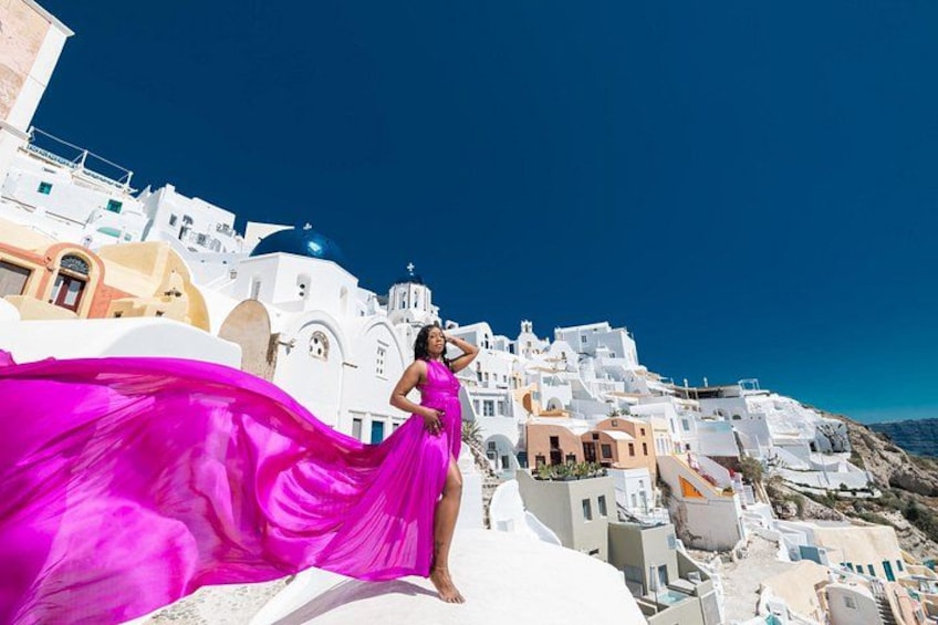 Exclusive Santorini Flying Dress Photoshoot with Pickup 3