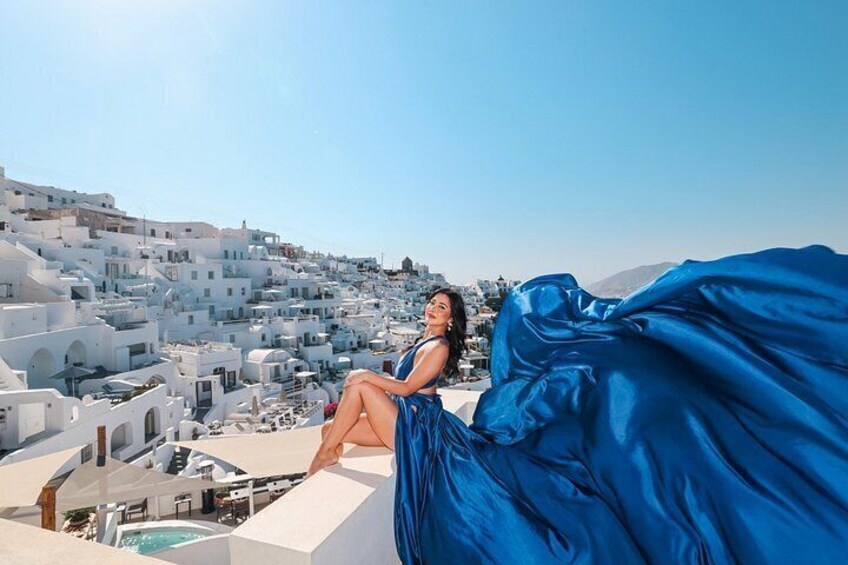 Exclusive Santorini Flying Dress Photoshoot with Pickup 3