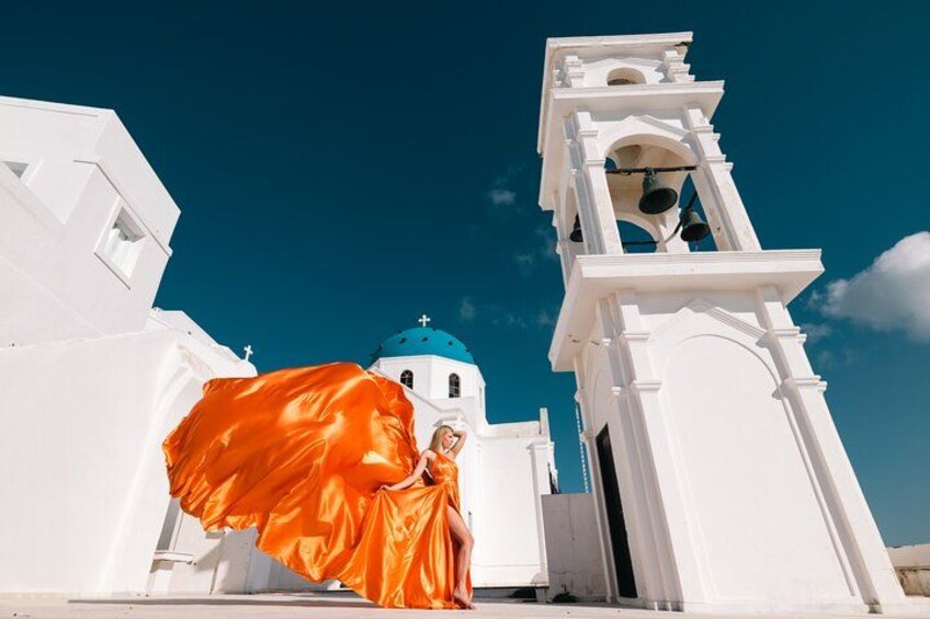 Exclusive Santorini Flying Dress Photoshoot with Pickup 3