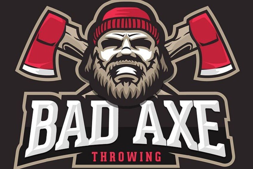 A logo with a bearded man, crossed hammers, and the text 'BAD AXE THROWING'. 2