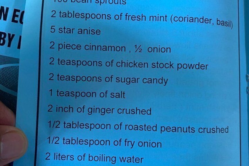 En lista över ingredienser på ett receptkort. 5