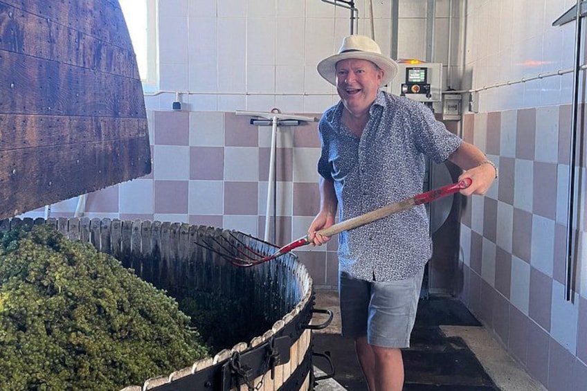 Una persona in cucina, con un grande contenitore di verdure verdi e un elettrodomestico. 4