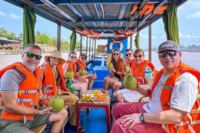 Having fruit and coconut juice while cruising 2