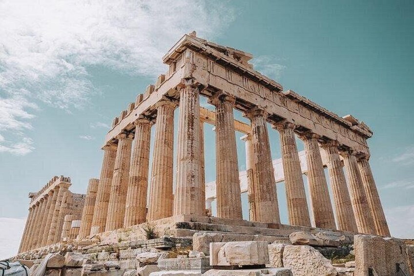 The Parthenon, an ancient Greek temple with Doric columns, located on the Acropolis of Athens. 3
