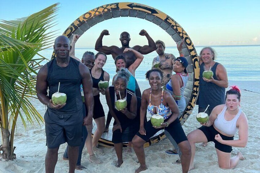 Enjoying a cool refreshing coconut after Beach Bootcamp !