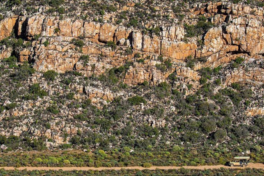 Paisaje rocoso con vegetación escasa y un vehículo al frente. 4