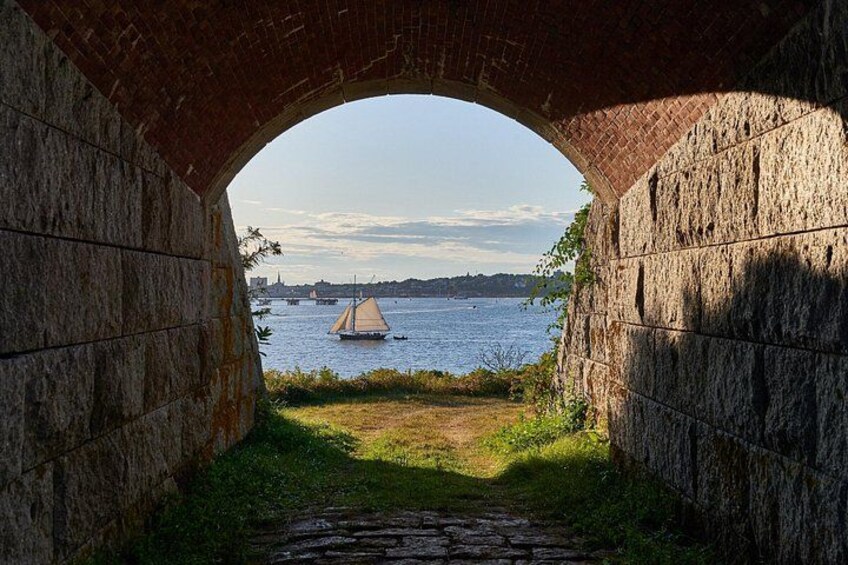Inside Fort Scammel's sally port looking back towards Portland's harbor. This is the entrance into the island and the beginning of your private island experience! 5