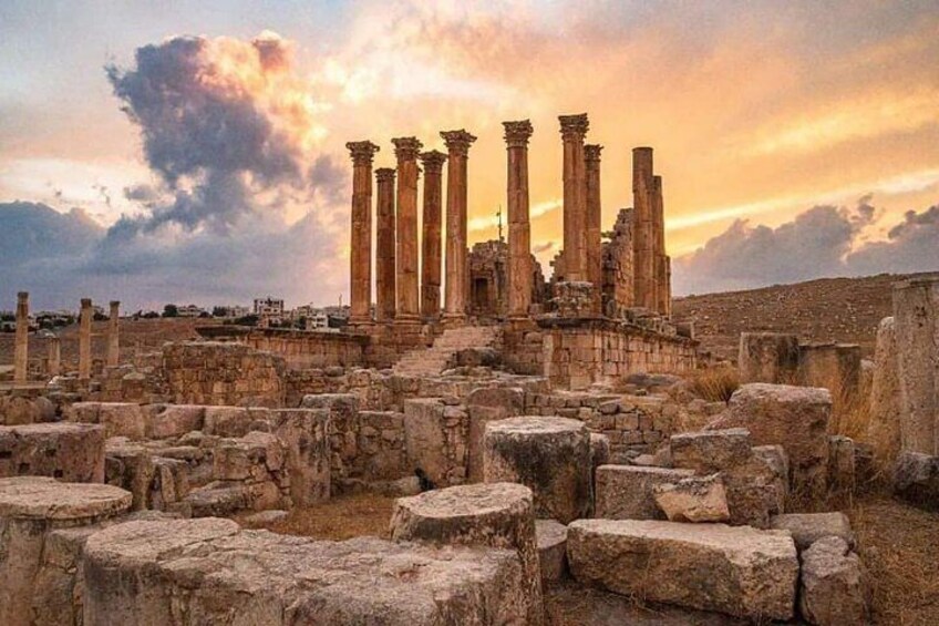 Ancient ruins with columns and stone blocks. 1