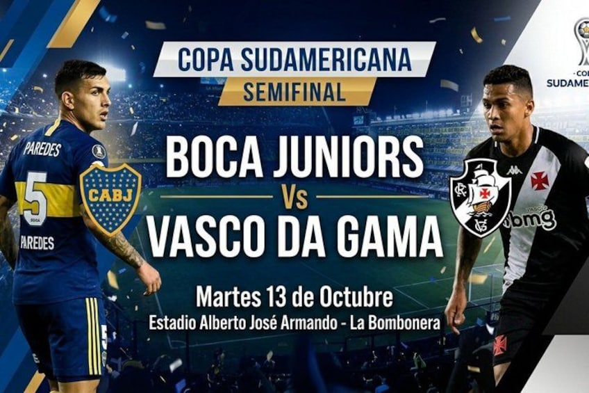 A sports event poster for Boca Juniors vs Vasco Da Gama in the Copa Sudamericana semifinal. 2