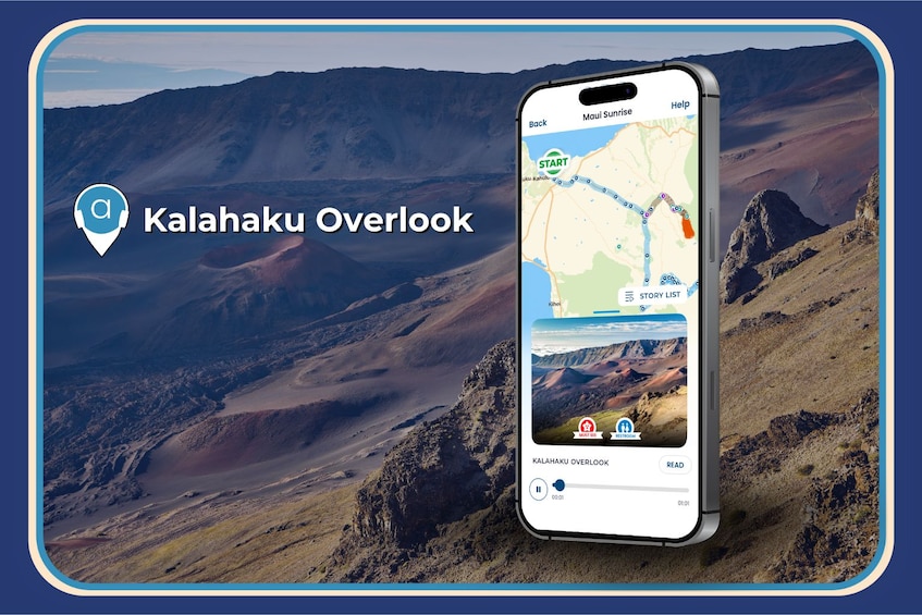 Een smartphone toont een kaart met een markering voor 'Kalahuku Overlook'. 5