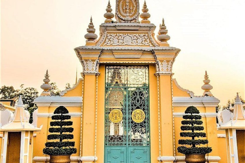 A traditional gate with ornate decorations and a symmetrical design. 5