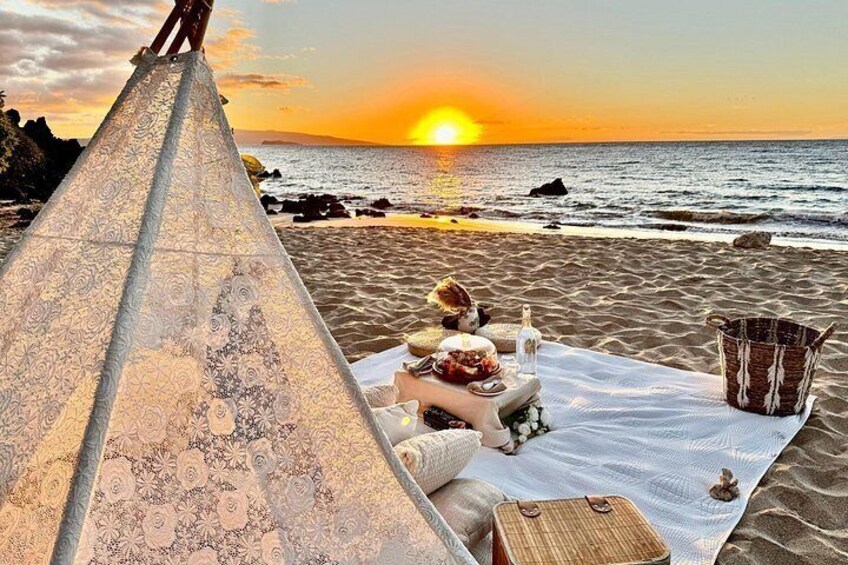 Romantic Sunset Picnic at Pristine Beach with Photo & Video 3