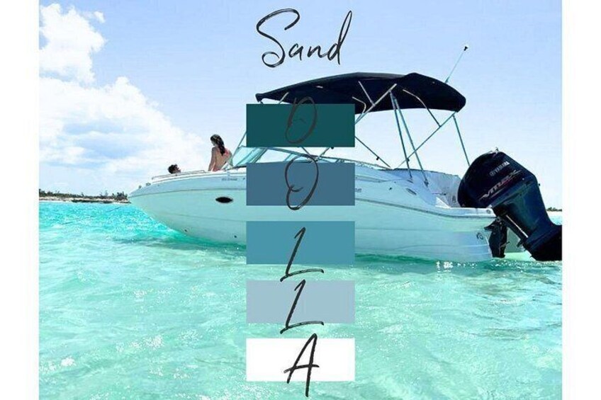 A white boat with a canopy on a turquoise sea. 4