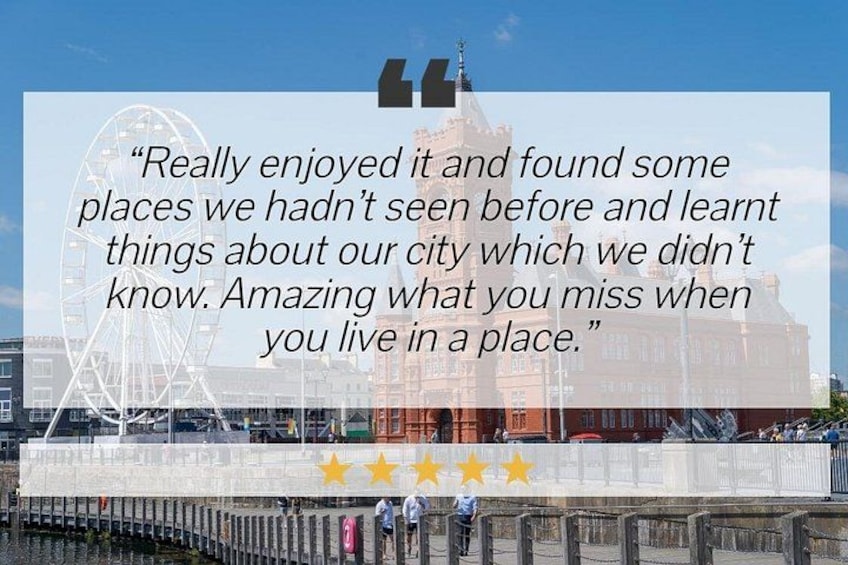 A Ferris wheel, a historic building, and a waterfront promenade. 5