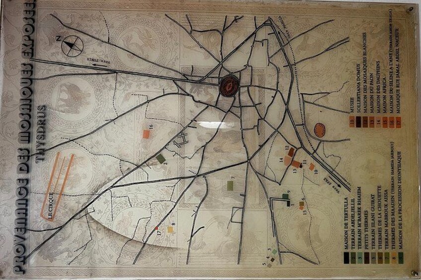 A detailed map with various roads, landmarks, and symbols. 2
