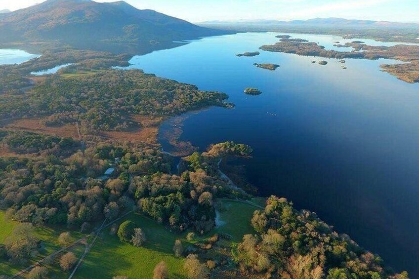 Aerial view of Lough Leane, with the Muckross Lake peering in from the left hand side. 3