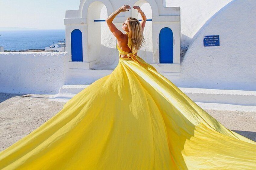 Blue Dome entry - Oia Flying Dress Photoshoot Santorini 3