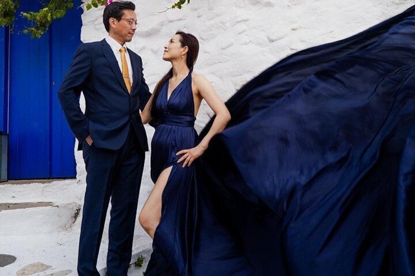 Blue Dome entry - Oia Flying Dress Photoshoot Santorini 4
