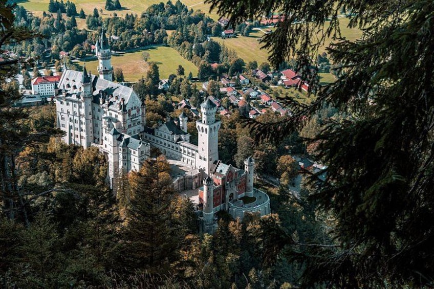 Un château entouré de forêt et de maisons. 2