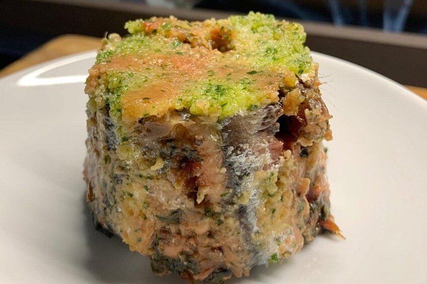Anchors tower with wild greens, pine nuts and raises 5