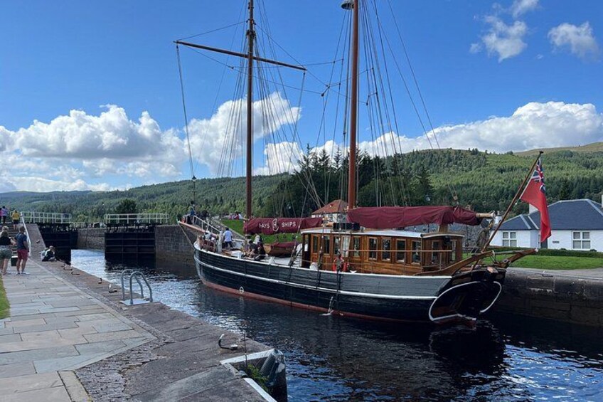 Boat Sailing Through the Caledonian Canal 2