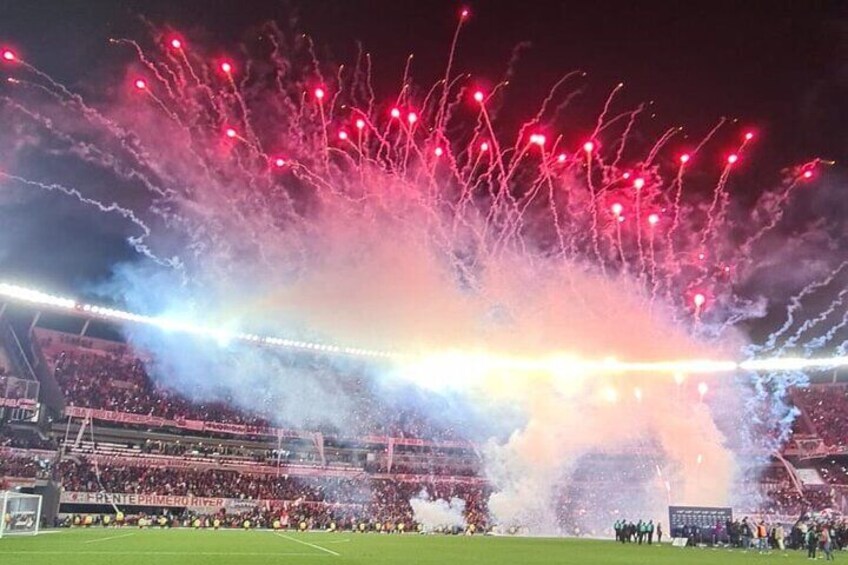 A stadium with fireworks display. 2