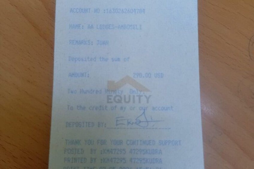 A bank deposit slip with account number, name, and amount. 5