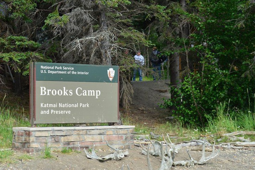 A sign for Brooks Camp in Katmai National Park and Preserve. 3