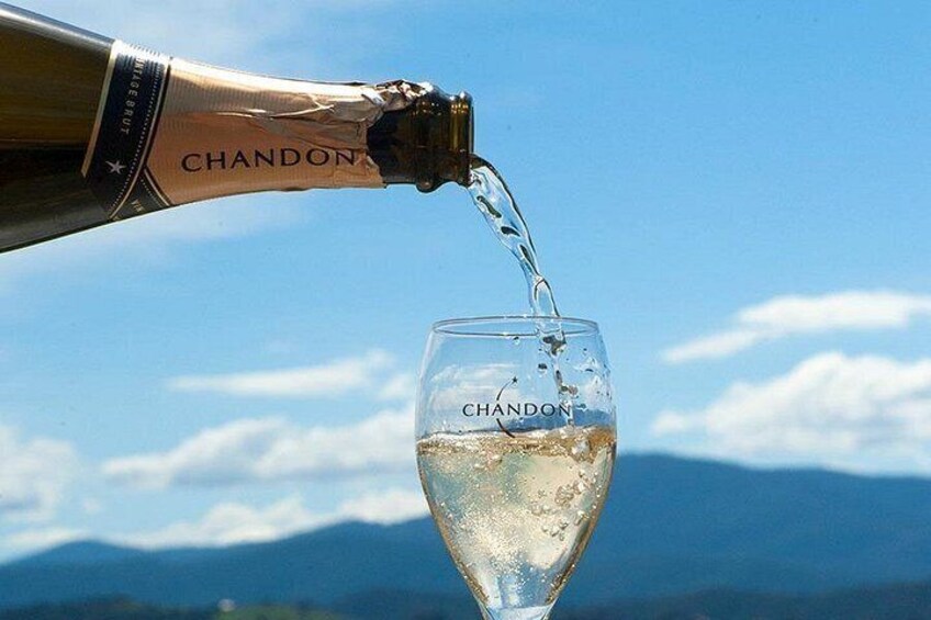 Une bouteille de champagne Chandon est versée dans un verre. 5