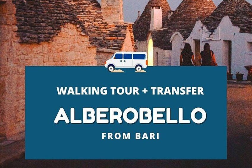 Eine geführte Wanderung in Alberobello, mit einem weißen Van und Fußgängern. 1